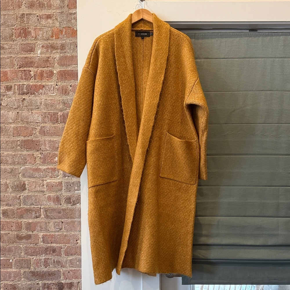 11 Honore Mustard Wool-Blend Long Coatigan